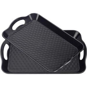 Plastic Tray with Handles 2 Pack Multi-Purpose Rectangular Non Slip Serving Tray